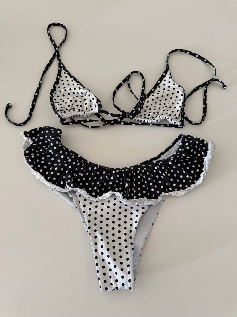 Frankie's Bikinis Black and White Polka Dot Ruffle Bikini